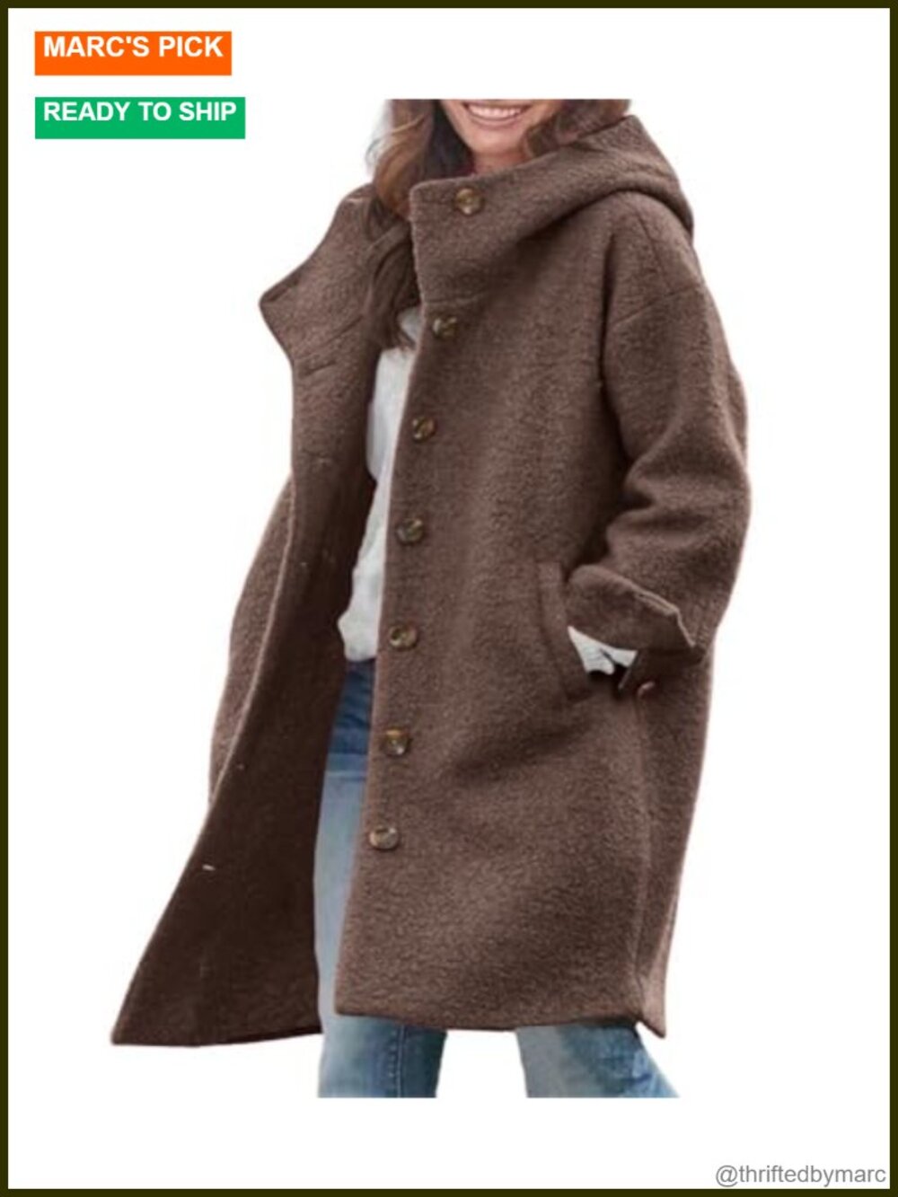 Women's Winter Wool Blend Trench Coat with Hood Single Breasted Long Jacket